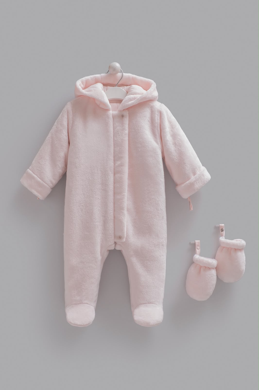 Welsoft, Kapüşonlu,Eldivenli Kız Bebek Kışlık Tulum, 1-9 Ay