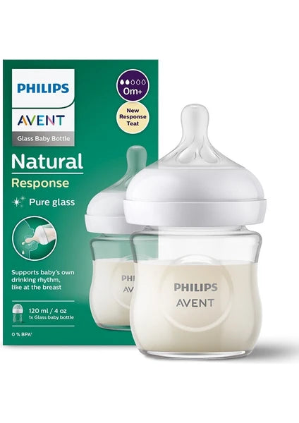 Philips Avent Natural Response Glass Baby Bottle 0 Month+120ml SCY930/01 (Anti-colic)
