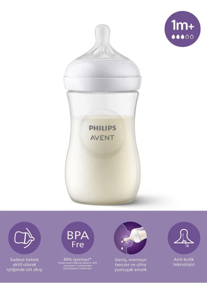 Philips Avent Natural Response PP Biberon 1 Ay+ 260 ml, Tepkili Biberon Emziği SCY903/01 ( Anti-Kolik, BPA İçermez)
