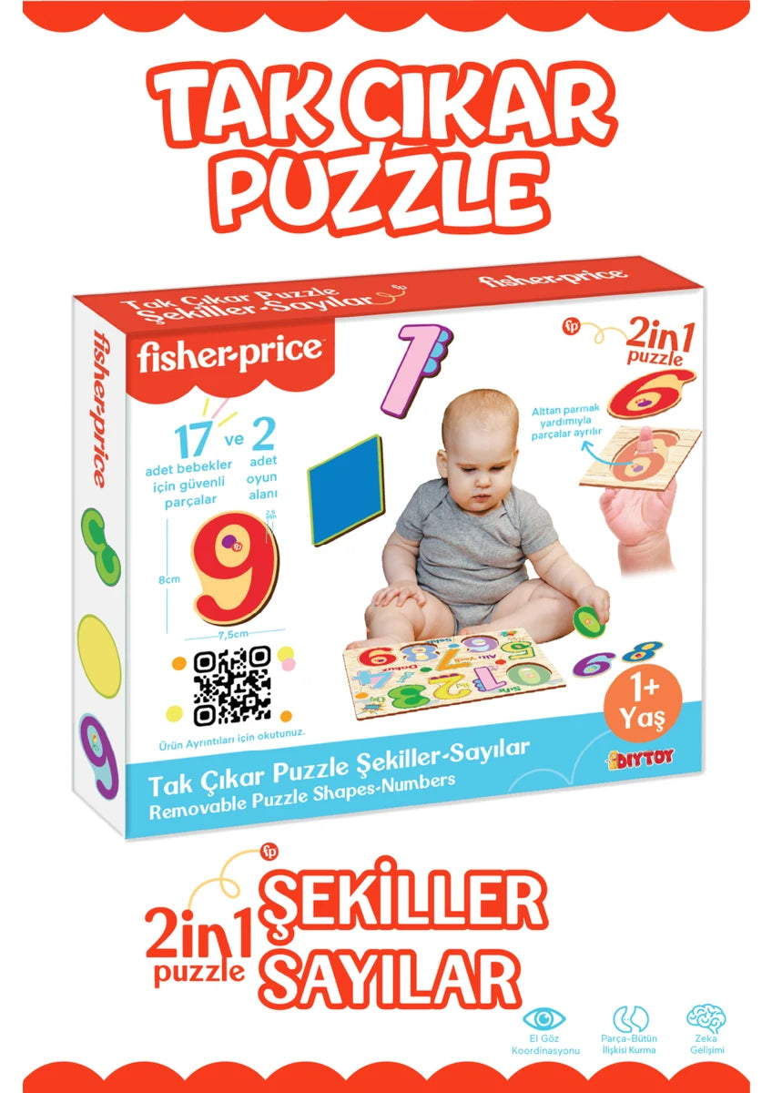 Fisher-Price Tak Çıkar Puzzle – Şekiller &amp; Sayılar,  1+Yaş