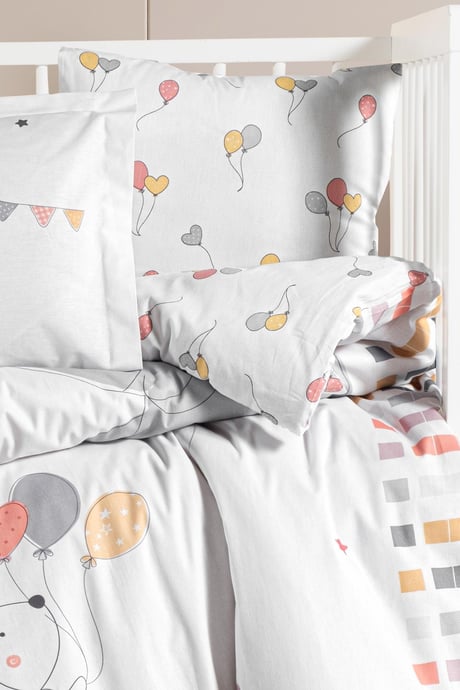 OEKO-TEX Sertifikalı, %100 Pamuk, Unisex, Filli,  Baskılı Bebek Nevresim Takımı