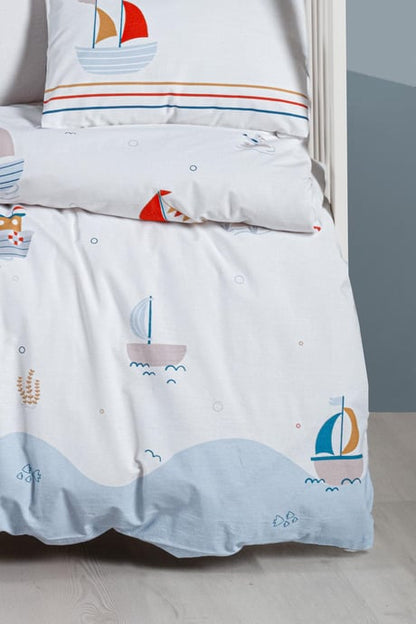 OEKO-TEX Sertifikalı, %100 Pamuk, Unisex, Yelkenli,  Park Yatak Nevresim Takımı