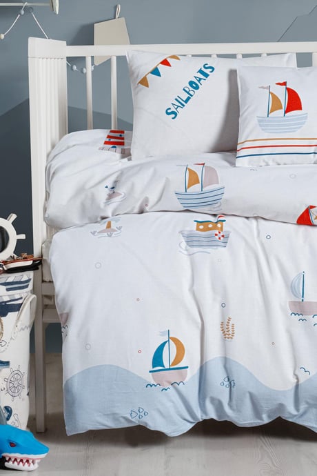 OEKO-TEX Sertifikalı, %100 Pamuk, Unisex, Yelkenli,  Park Yatak Nevresim Takımı