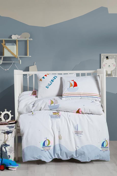 OEKO-TEX Sertifikalı, %100 Pamuk, Unisex, Yelkenli,  Park Yatak Nevresim Takımı