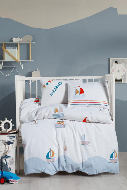 OEKO-TEX Sertifikalı, %100 Pamuk, Unisex, Yelkenli,  Park Yatak Nevresim Takımı